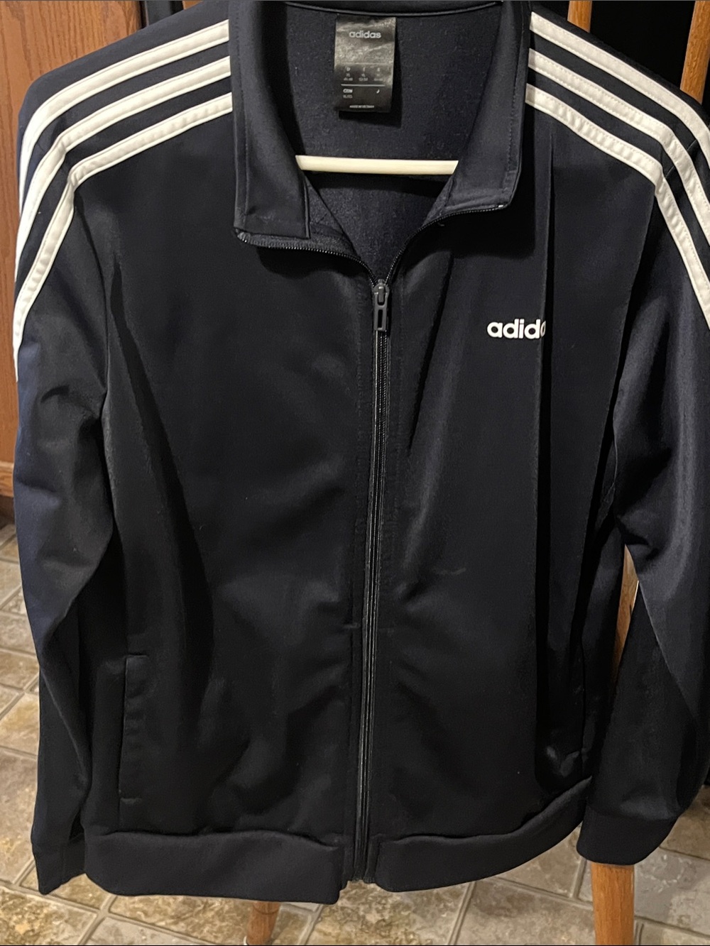 adidas Navy Zip-Up Track Jacket with White Stripes